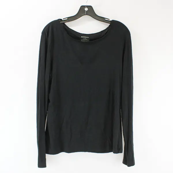 Merona Women's Black Long Sleeve Boat Neck Top Shirt Size Large