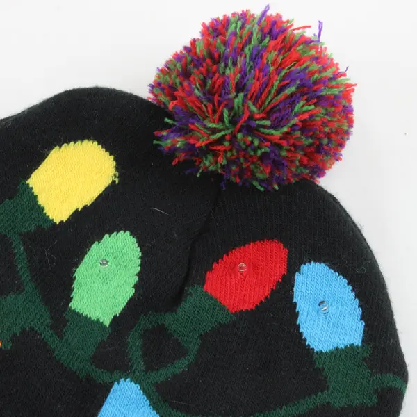 Lot 2 Justice Plush Sherpa Beanie Faux Fur Pom Black Holiday Lights Knit Beanie
