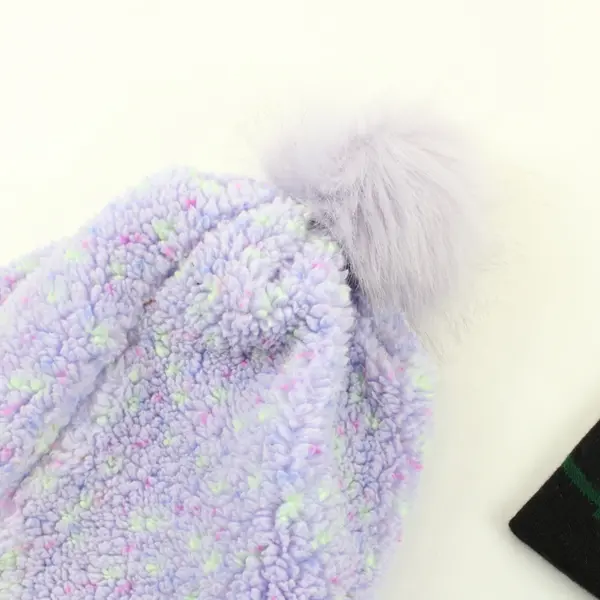 Lot 2 Justice Plush Sherpa Beanie Faux Fur Pom Black Holiday Lights Knit Beanie