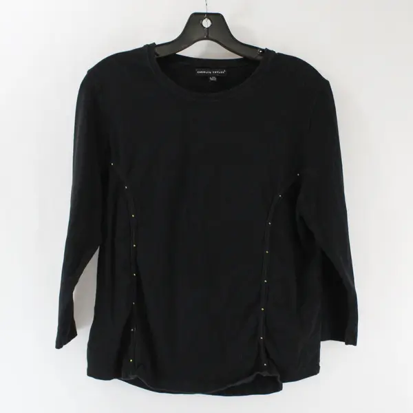 Carolyn Taylor Women's Large Black Gold Tone Studded 3/4 Sleeve Top