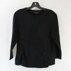 Carolyn Taylor Women's Large Black Gold Tone Studded 3/4 Sleeve Top