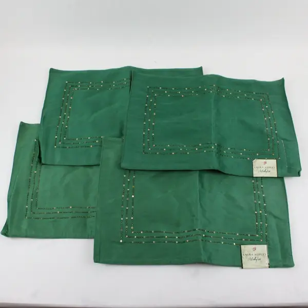 Laura Ashley Lifestyles 4 Pack Green Gold Beaded Border Placemats