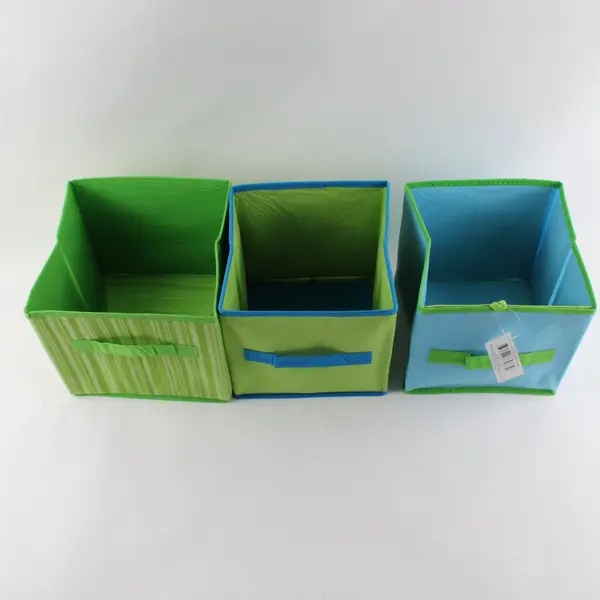 Greenbrier Lot of 3 Foldable Collapsible Storage Bins Green Blue 8.5x8.5x8