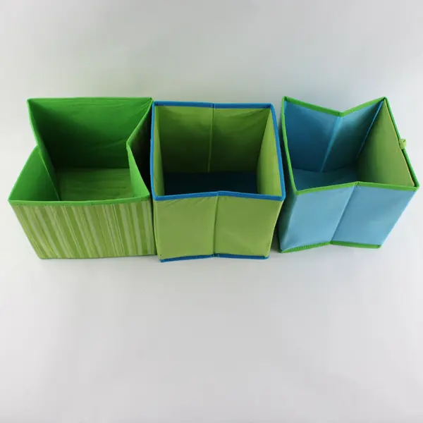 Greenbrier Lot of 3 Foldable Collapsible Storage Bins Green Blue 8.5x8.5x8