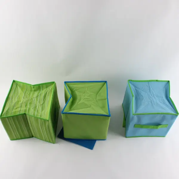 Greenbrier Lot of 3 Foldable Collapsible Storage Bins Green Blue 8.5x8.5x8