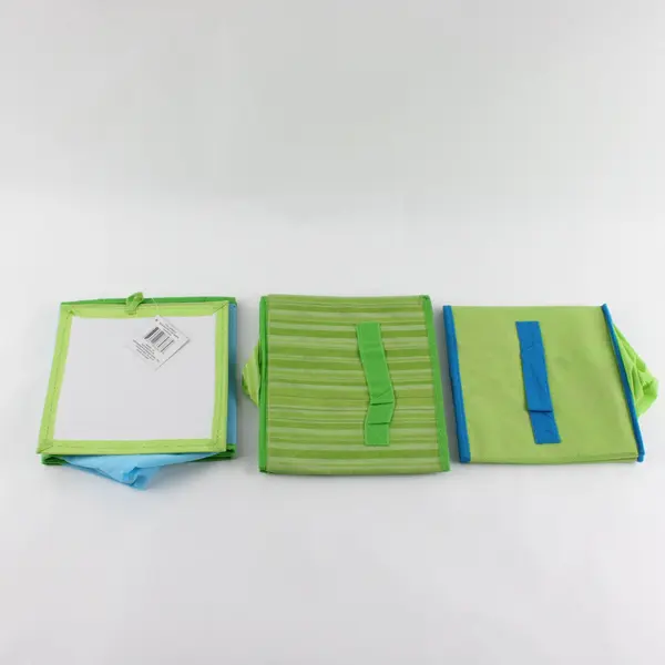 Greenbrier Lot of 3 Foldable Collapsible Storage Bins Green Blue 8.5x8.5x8