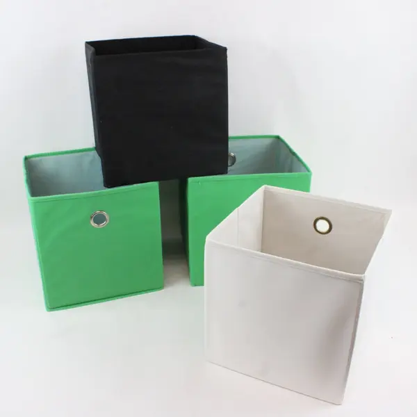 Lot of 4 Foldable Storage Bins Collapsible Organizers Black Green White 10.5in