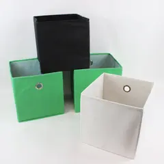 Lot of 4 Foldable Storage Bins Collapsible Organizers Black Green White 10.5in