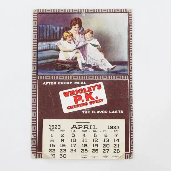 1923 Wrigley's P.K. Chewing Sweet Gum Advertising Calendar Used Edge Wear