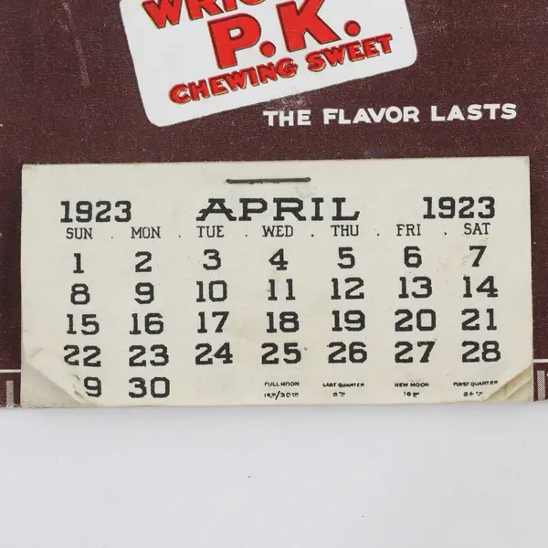1923 Wrigley's P.K. Chewing Sweet Gum Advertising Calendar Used Edge Wear