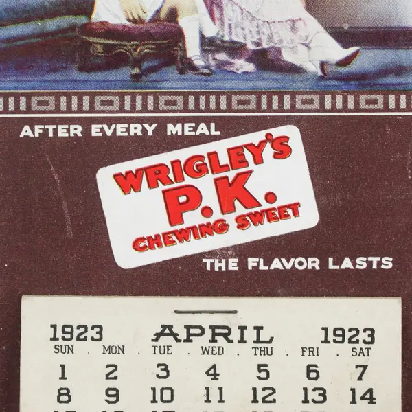 1923 Wrigley's P.K. Chewing Sweet Gum Advertising Calendar Used Edge Wear