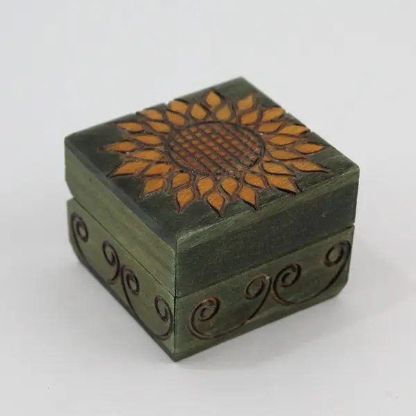 Wooden Sunflower Trinket Box Small Decorative Lid