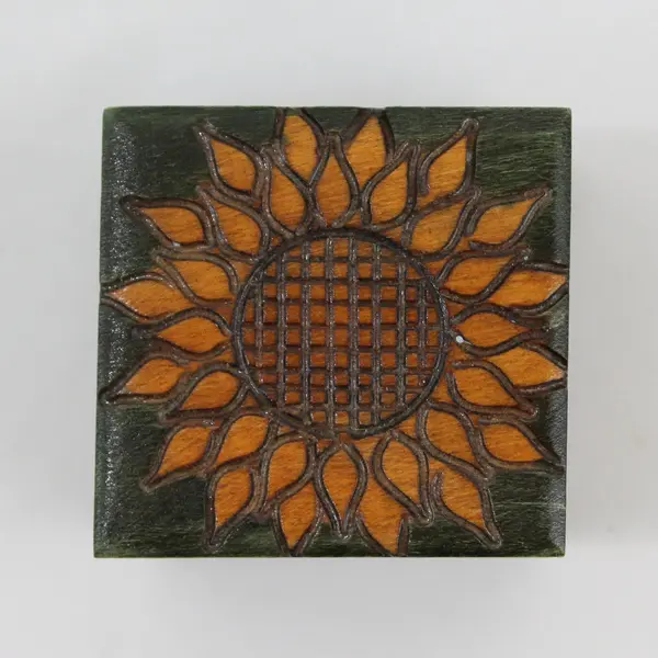 Wooden Sunflower Trinket Box Small Decorative Lid