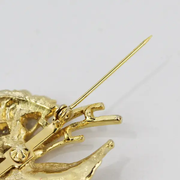 Gerry's Gold Tone Floral Leaf Rhinestone Pearl Brooch Pin