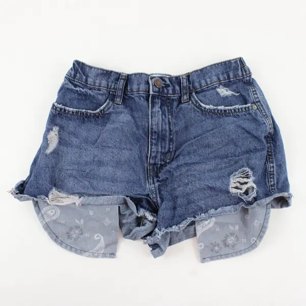 No Boundaries Girls Blue Cotton Shorts Distressed Elastic Waistband, S (7)