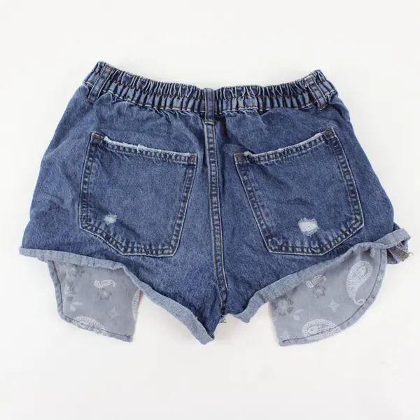 No Boundaries Girls Blue Cotton Shorts Distressed Elastic Waistband, S (7)