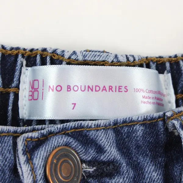 No Boundaries Girls Blue Cotton Shorts Distressed Elastic Waistband, S (7)