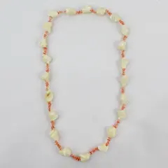 Vintage Natural White Shell Pink Coral Chip Bead Necklace Beach Boho 15"