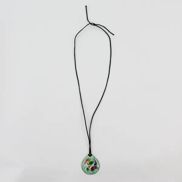 Meab Ireland Signed Abstract Enamel Swirl Copper Teardrop Pendant Necklace 12"
