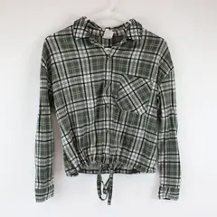 No Boundaries Girl's Youth Green Flannel Button-Up Long-Sleeve Top, Size M (7-9)