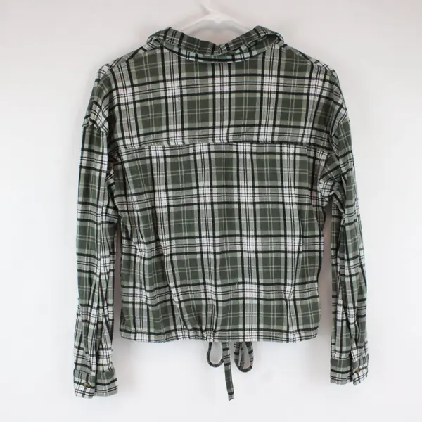 No Boundaries Girl's Youth Green Flannel Button-Up Long-Sleeve Top, Size M (7-9)