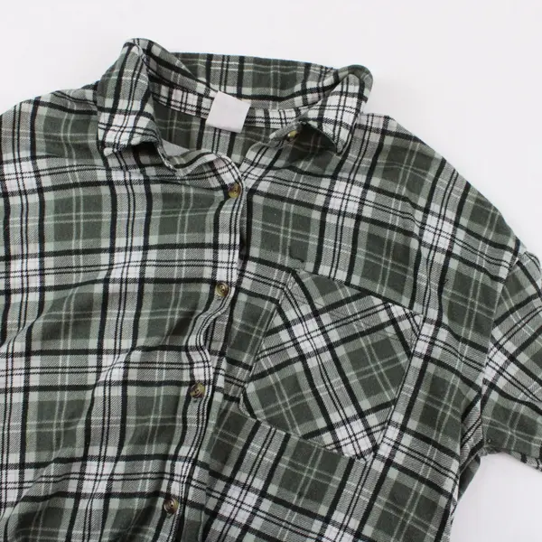 No Boundaries Girl's Youth Green Flannel Button-Up Long-Sleeve Top, Size M (7-9)