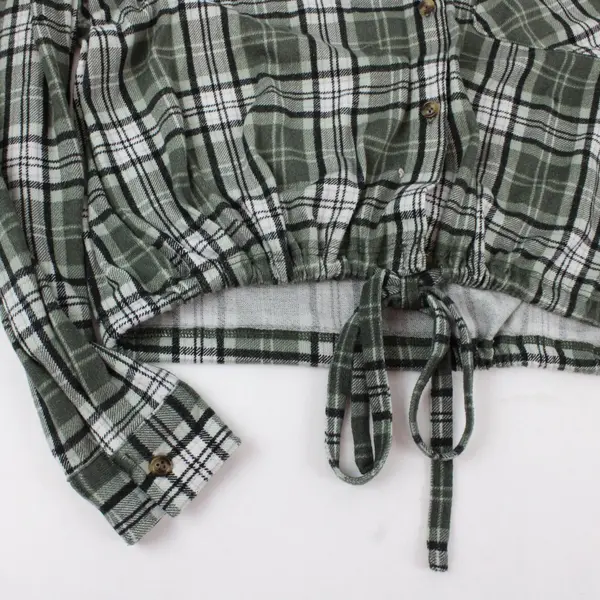 No Boundaries Girl's Youth Green Flannel Button-Up Long-Sleeve Top, Size M (7-9)