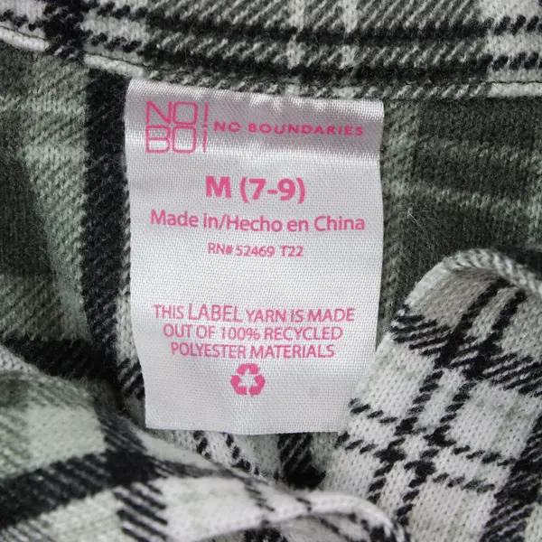 No Boundaries Girl's Youth Green Flannel Button-Up Long-Sleeve Top, Size M (7-9)