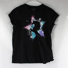 Place Girls' Cotton Unicorn Shirt Black XXL 16 Short Sleeve