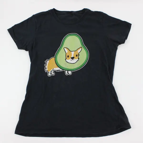 Women's Black Corgi Avocado Graphic T-Shirt Unbranded