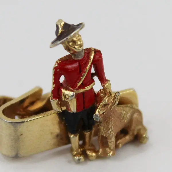 Vintage Sarah Cov Mountie Figural Tie Clip Enamel Wear