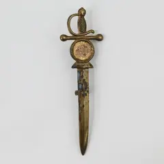 Broadcast NYC Vintage Sword Brooch Pin Tarnish Wear Missing Stone