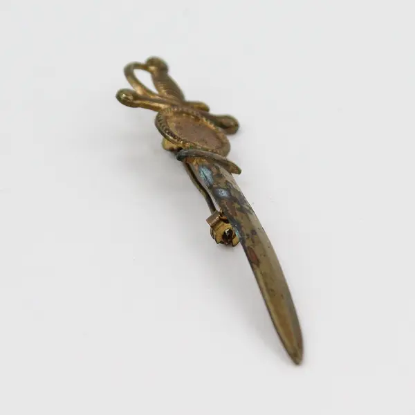 Broadcast NYC Vintage Sword Brooch Pin Tarnish Wear Missing Stone
