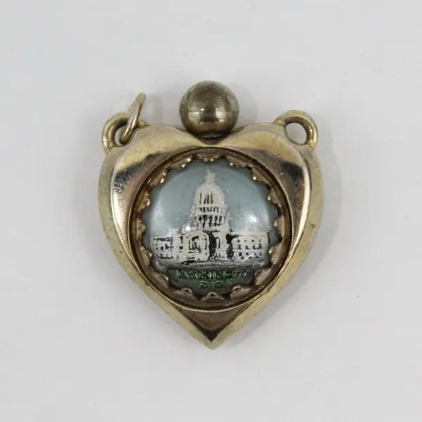 Antique Washington DC Capitol Intaglio Glass Heart Pendant Charm