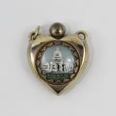 Antique Washington DC Capitol Intaglio Glass Heart Pendant Charm