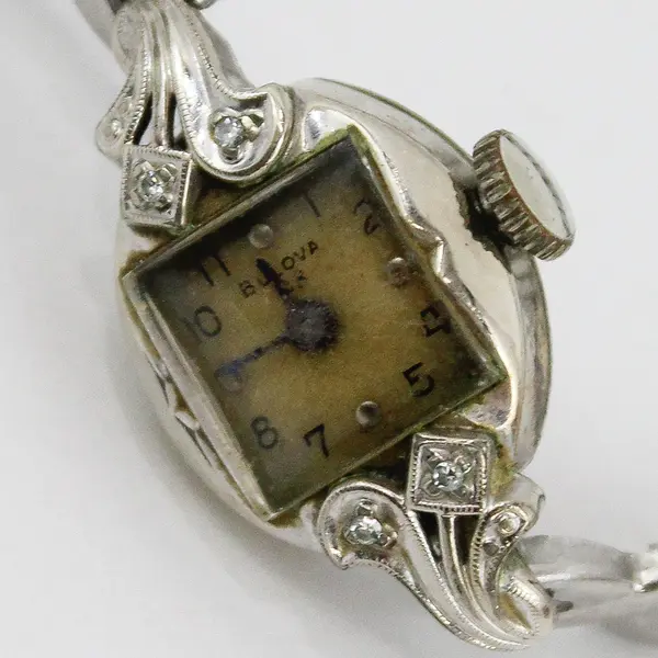 Vintage Bulova Ladies Square Diamond Accent Manual Wind Watch Parts Repair