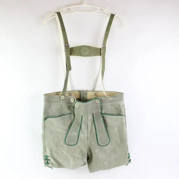 Green Suede Lederhosen Size 90 Men's Traditional Shorts FLAWED