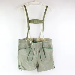 Green Suede Lederhosen Size 90 Men's Traditional Shorts FLAWED