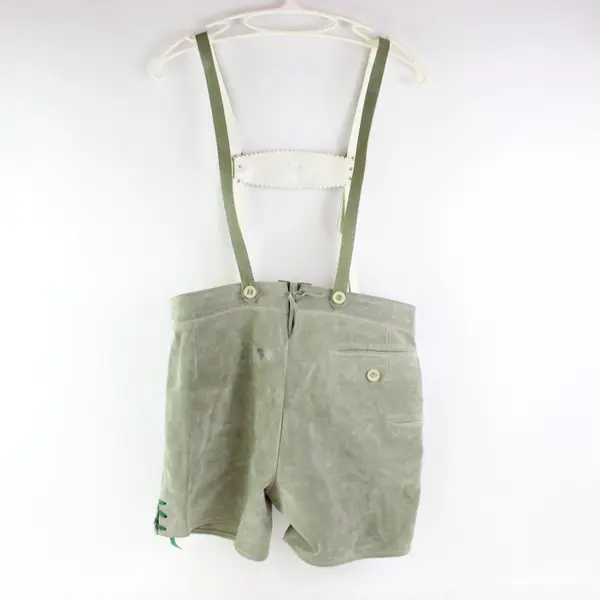 Green Suede Lederhosen Size 90 Men's Traditional Shorts FLAWED