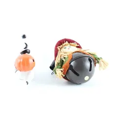 Lot of 2 Vintage Halloween Ornaments: Scarecrow Jingle Bell & Dept. 56 Jester 