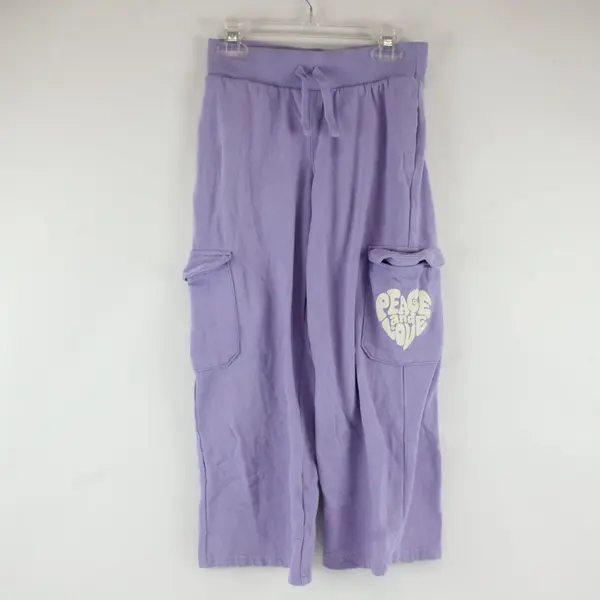 Wonder Nation Girl's Lavender "Peace and Love" Cargo Drawstring Joggers, M (7-8)