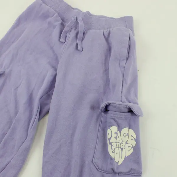 Wonder Nation Girl's Lavender "Peace and Love" Cargo Drawstring Joggers, M (7-8)