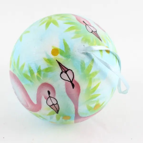 Pink Flamingoes Painted Hanging Ball Ornament, Resin 