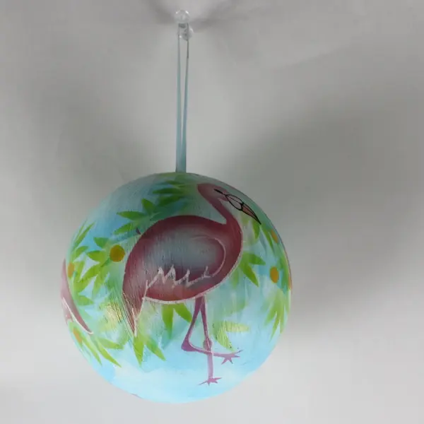 Pink Flamingoes Painted Hanging Ball Ornament, Resin 