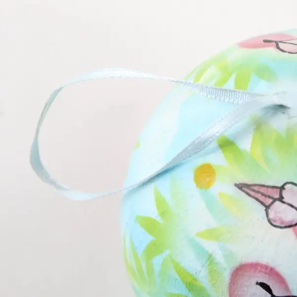 Pink Flamingoes Painted Hanging Ball Ornament, Resin 