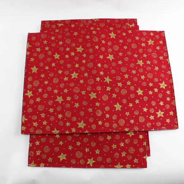 Set of 4 Handmade Red and Gold Star Pattern Rectangular Placemats 16.5"