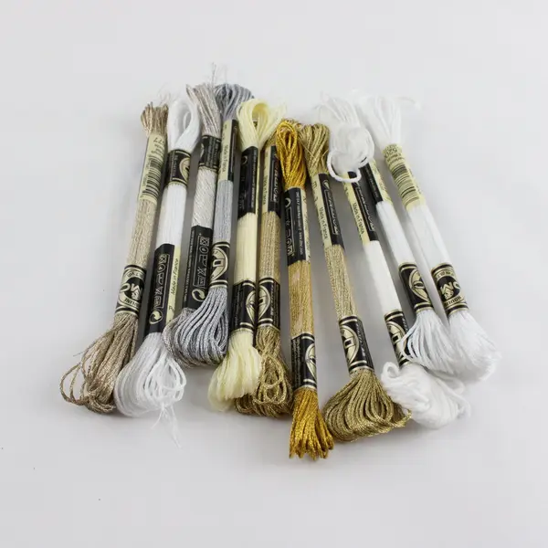 Lot of  11 DMC  Metallic Thread Skeins 8.7 yds white, cream, silver & gold, New 