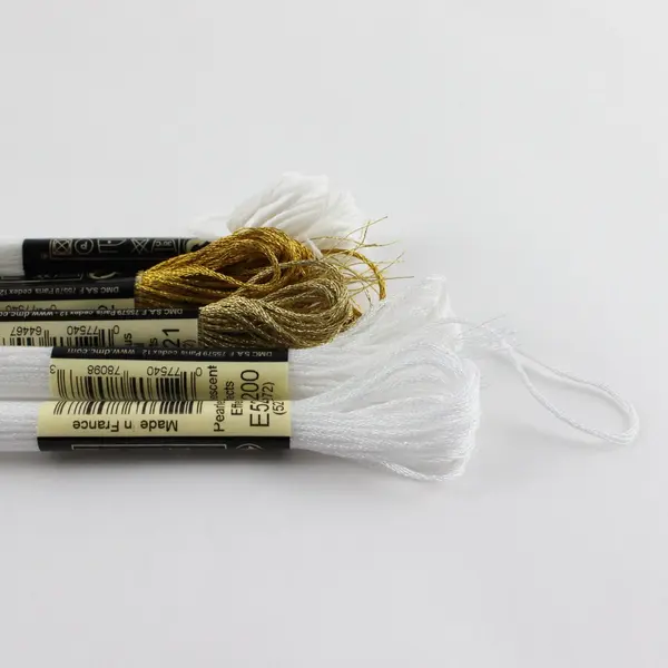 Lot of  11 DMC  Metallic Thread Skeins 8.7 yds white, cream, silver & gold, New 