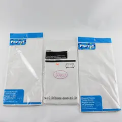 Lot of 3 Round Plastic Table Covers White/Clear 84in Diameter Unique