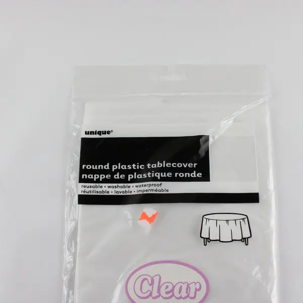 Lot of 3 Round Plastic Table Covers White/Clear 84in Diameter Unique